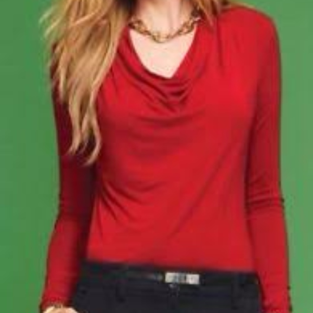 Cabi Red Cowl Draped Long Sleeve Shirt Size Large